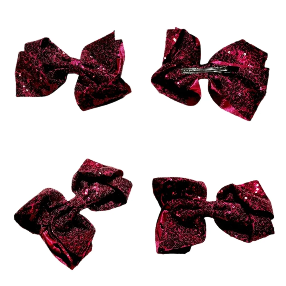 Sequin Hair Bow Barrette – Navy Fuchsia Red Black – 7